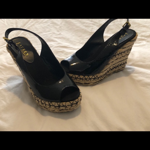 NWOTS RALPH LAUREN PATENT ESPADRILLE PEEP TOE WEDGE (8) - Picture 10 of 15